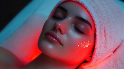 Elegant woman receiving innovative light therapy treatment for radiant skin