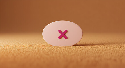 Fototapeta premium Pink Cross Symbol On Oval Shape In Isolated Desert Colored Background