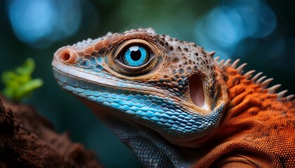 Fototapeta premium close up portrait of a unique lizard with striking blue eye