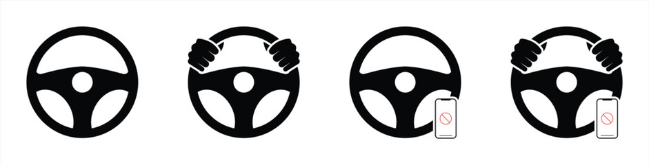 Safe Driving Symbols Depicting Steady Hands and No Mobile Phone Usage