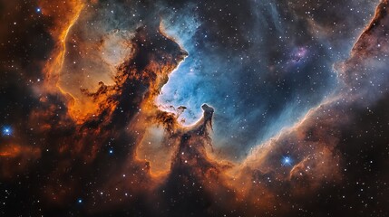 Obraz premium Cosmic Nebula Celestial Landscape Orange Blue Starry Night Space Background Astronomy Universe Deep Space Exploration Galactic Nebulae Starfield 