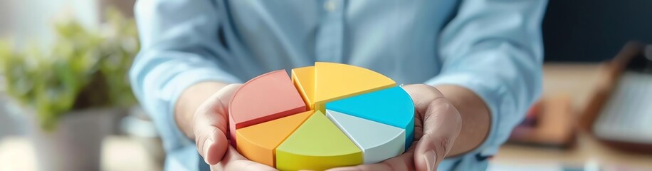 Obraz premium A manager holding a pie chart showing maximum efficiency