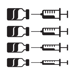 Black and White Medical Vials and Syringes Icon Set