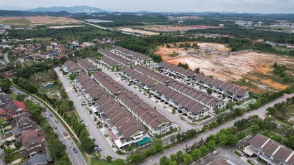 Aerial shot of housing district in Sepang near the International F1 Circuit in Selangor and KLIA airport, Malaysia