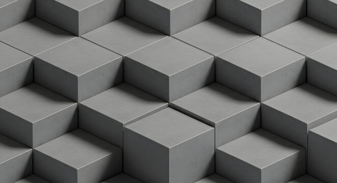Geometric Cube Arrangement Creates Ascending Staircase Effect with Gray Tones