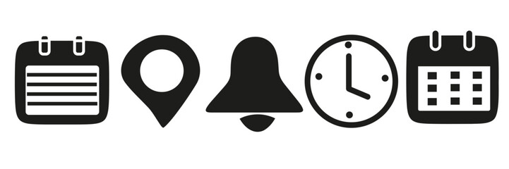 Location, time, calendar, and notifications icon. For printing, banners