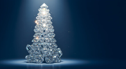 Dazzling Diamond Christmas Tree Shines On Blue Background For Luxurious Holiday