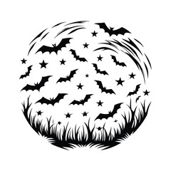  flying bat swarm at night silhouette