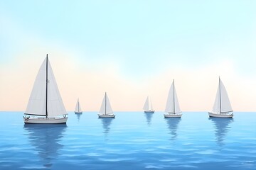 Pastel Paper Cutout Seascape with Sailboats