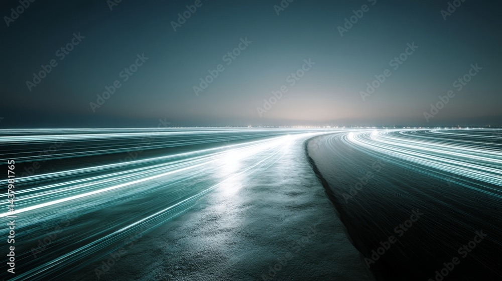 Aufkleber Abstract visualization features luminous data streams forming dynamic wave patterns with ample copy space, reflecting innovation and modern technology in motion