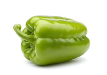 Single green bell pepper view isolated on white background
