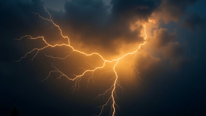 Dramatic Lightning Strike Against Dark Stormy Sky at Night