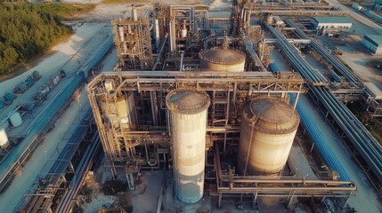 Aerial View of an Industrial Refinery Complex: A Panoramic Perspective of Oil and Gas Processing
