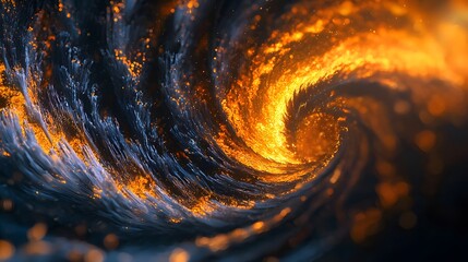 A mesmerizing swirling vortex of fiery embers and dark chaotic energy creates a dynamic and realistic samtwis-inspired abstract art piece perfect for digital backgrounds.