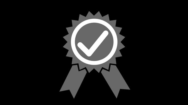 Grayscale Ribbon Badge with Check Mark Symbol Animation