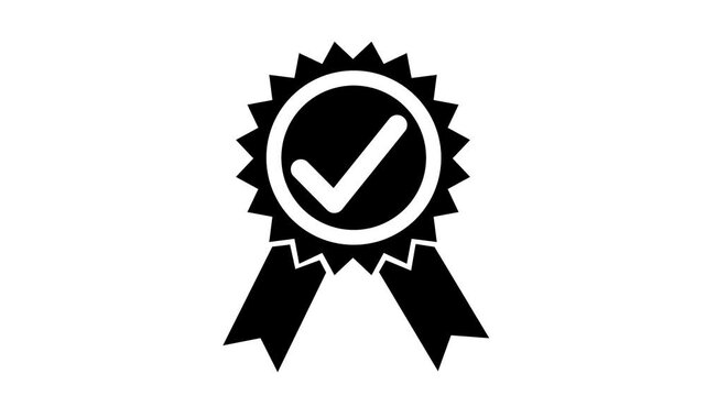 Grayscale Ribbon Badge with Check Mark Symbol Animation