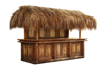Thatched tropical bar isolated on transparent PNG background