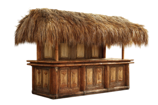 Thatched tropical bar isolated on transparent PNG background
