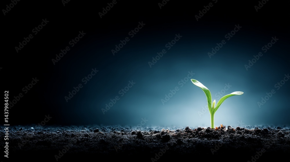 Aufkleber a vibrant green shoot emerges from the dark earth, symbolizing growth and resilience in a tranquil s