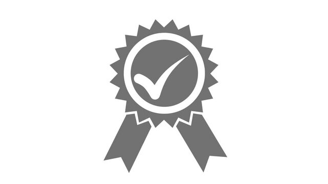 Simple Minimalist Grayscale Award Ribbon with Check Mark Animation