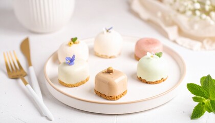 美しいデザートのアソート、シンプルな皿の上