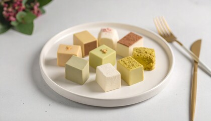 美しいデザートのアソート、シンプルな皿の上