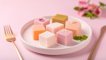 美しいデザートのアソート、シンプルな皿の上