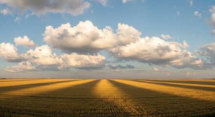 High-resolution image of fluffy clouds casting soft shadows on the ground