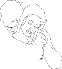 Line art of two lovers hugging tenderly