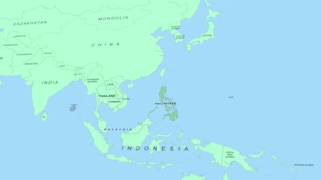 Philippines on world map animated, slow movement, 4K.