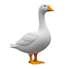 Obraz premium 3d White goose icon , realistic illustration, side view, orange beak and feet, smooth feathers, PNG file isolated on transparent background, cut out, clipping path 