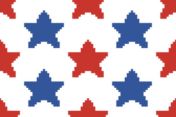 Beautiful Stars pixel, embroidery seamless pattern.Abstract geometric background.USA Independent day,4th July celebration.Holiday festival decoration.Design for Christmas,birthday,texture, print decor