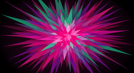 Obraz premium Abstract Geometric Bloom Of Colored Sharp Petals On Dark Backdrop