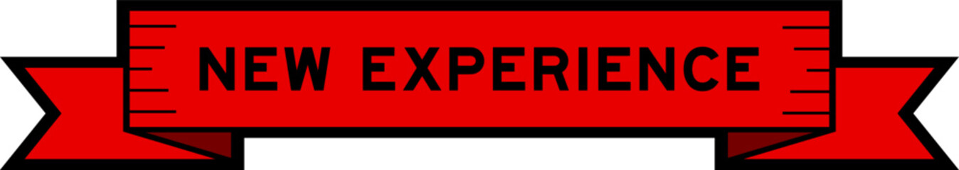 Ribbon label banner with word new experience in red color on white background