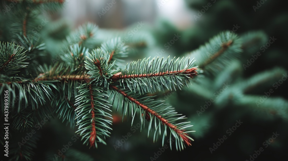Poster lush evergreen needles create a vibrant texture filled with rich greens, captured from above with ge