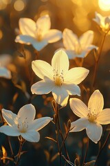 Fototapeta premium Delicate white flowers bathed in golden sunlight