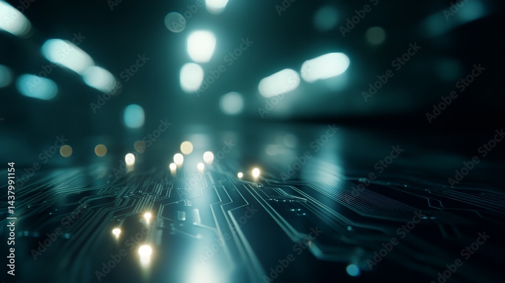 Poster sleek circuit board with glowing led lights and detailed wiring showcases the sophistication of mode