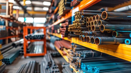 Warehouse loaded with premium steel and aluminum pipes prepared for shipment in the steel industry
