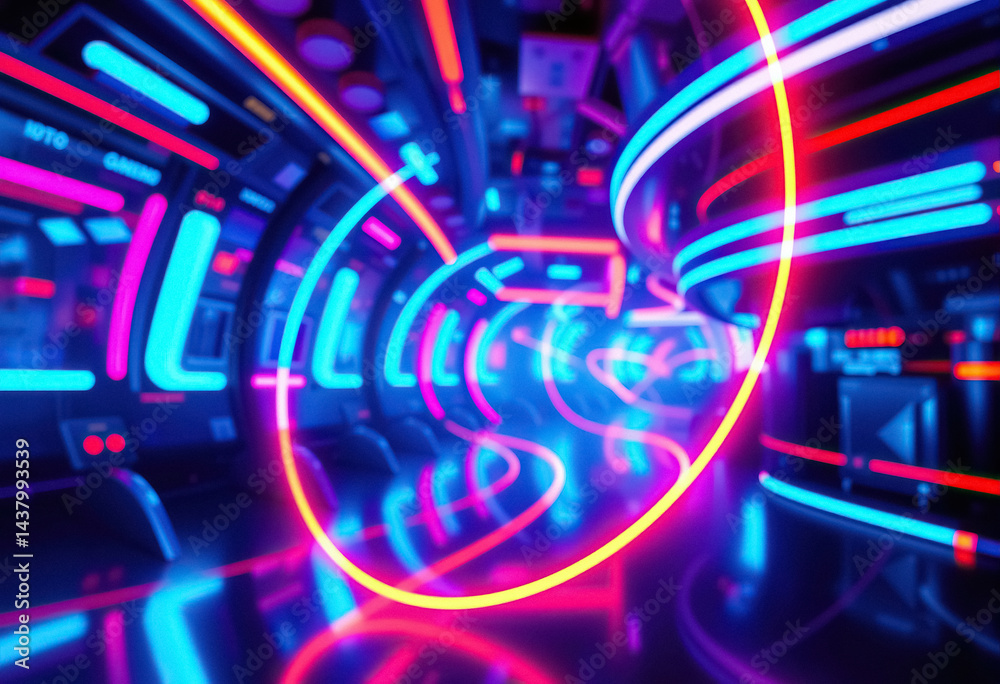Poster vibrant tunnel with neon lights futuristic and energetic atmosphere with colorful glowing lines