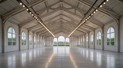 Spacious White Event Venue Interior.