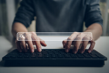 Search data and SEO technology, Hand typing on laptop keyboard searching for information on the website. Online networking system, Using Search Console with website