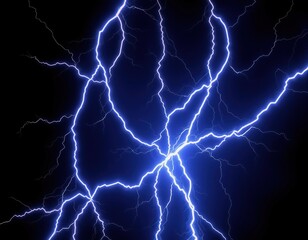 Electric strikes of lightning stretch across black sky illuminating nature raw power and energy