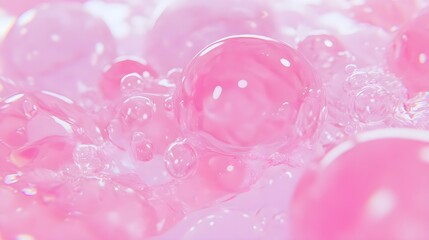 Fototapeta premium Soft Pink Bubbles and Serum Design for Beauty and Skincare Concepts