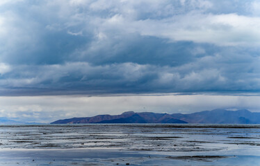 The shore of the hypersaline lake, Great Salt Lake State Park, Utah, USA