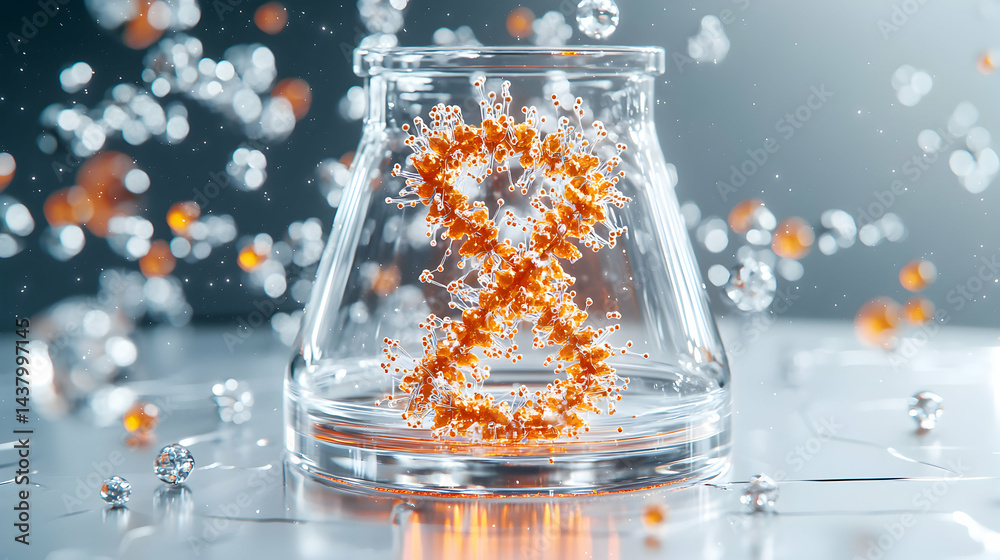 Poster an artistic depiction of a number eight shape within a laboratory flask. the image suggests scientif
