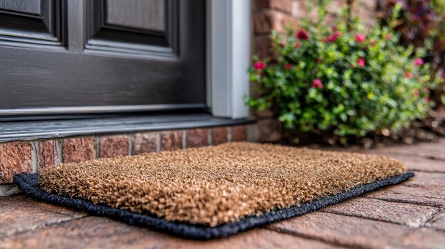 Doormat on brick walkway
