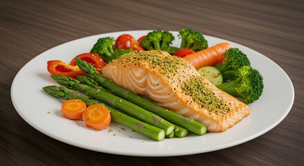 Delicious Grilled Salmon with Roasted Vegetables Healthy Food Plate