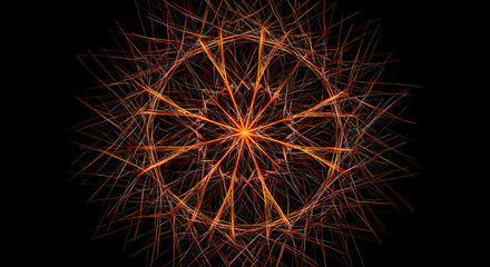 Fototapeta premium Radiant Geometric Abstraction With Central Symmetry Against Black Background