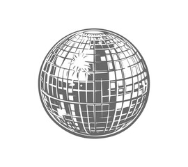 Retro Disco Ball with Reflection: Monochrome Party Icon in Grayscale