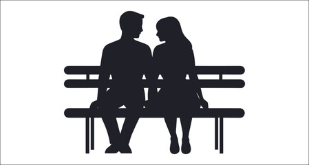 Silhouette Of A Couple In Love Sitting On A Bench